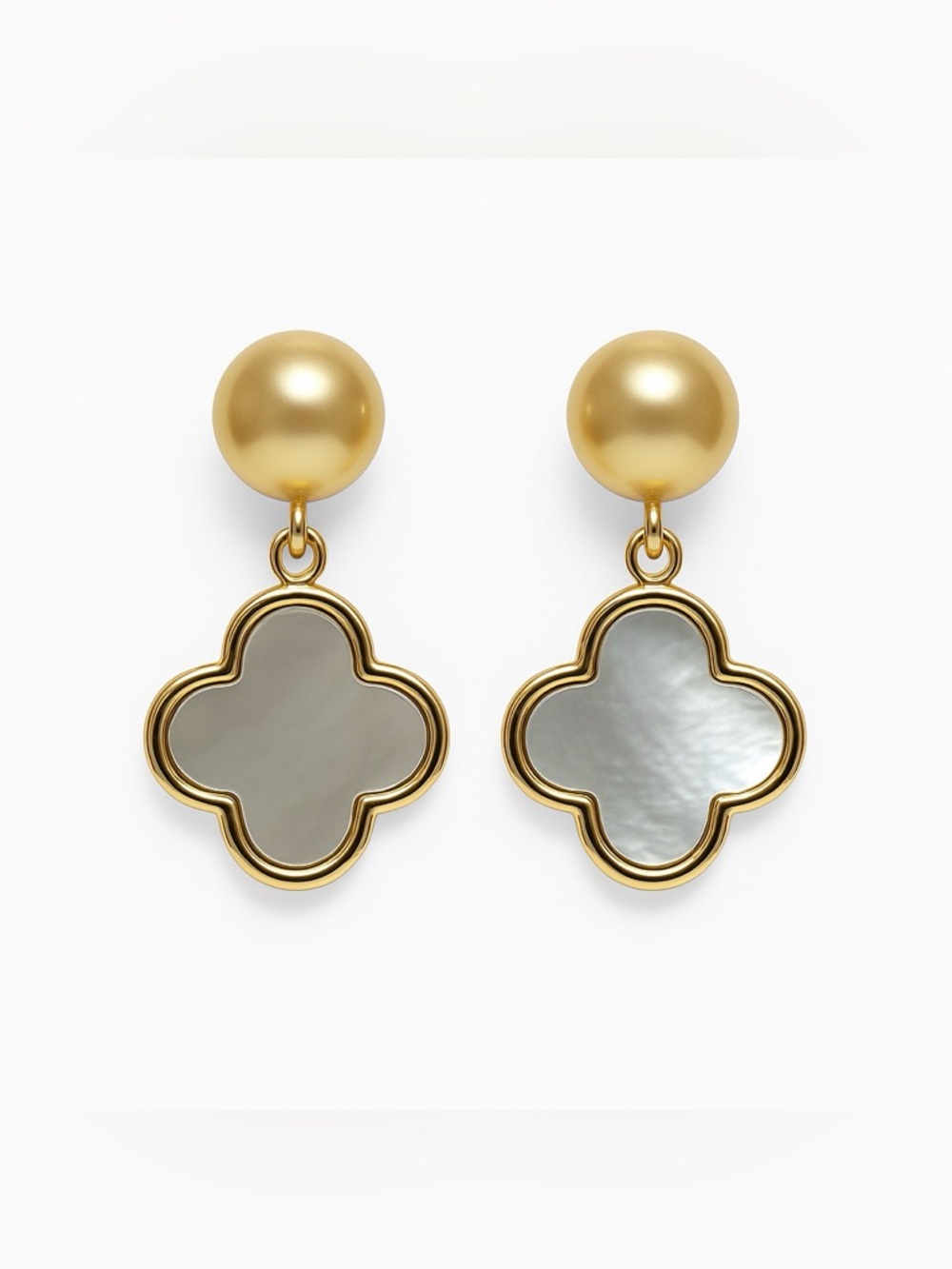 Freshwater Pearl & Mother of Pearl Clover Dangle Earrings